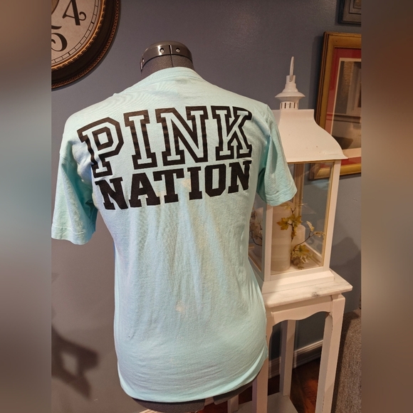 PINK Victoria's Secret Tops - PINK Victoria's Secret Baby Blue Graphic Short Sleeve Shirt Size XS